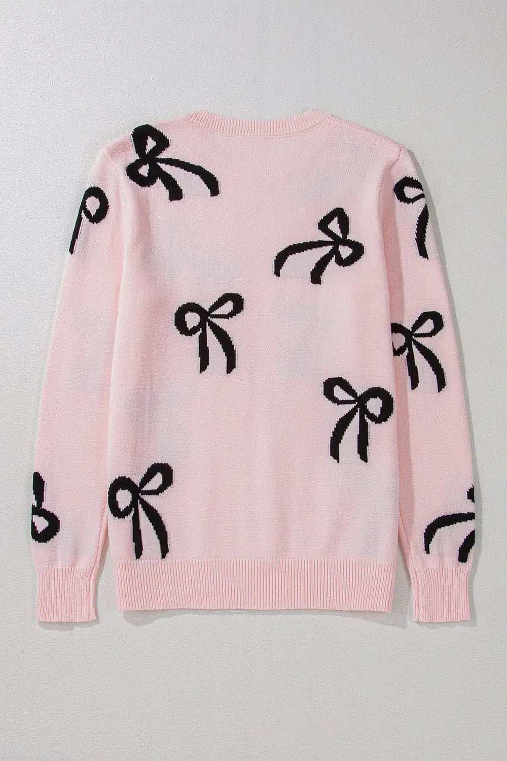 Bow Pattern Round Neck Loose Fit Sweater - Trendsi - Flyclothing LLC
