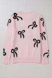Bow Pattern Round Neck Loose Fit Sweater - Trendsi - Flyclothing LLC