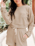 Ribbed Round Neck Long Sleeve Top and Shorts Set - Trendsi - Flyclothing LLC