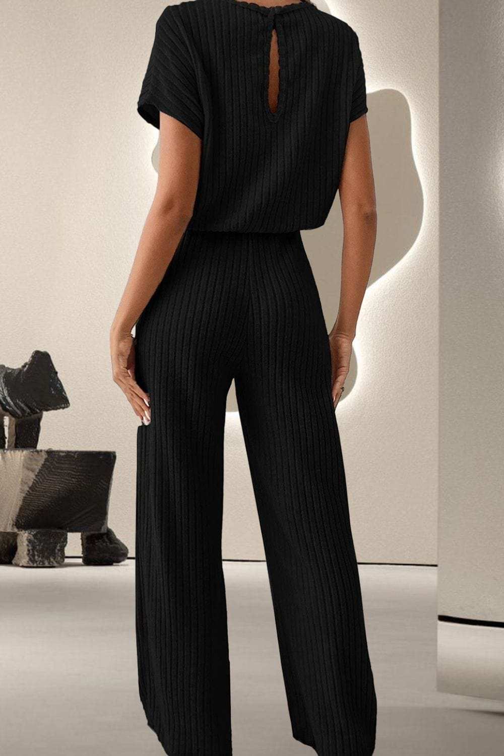 Round Neck Short Sleeve Jumpsuit - Trendsi - Flyclothing LLC
