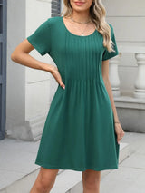 Pleated Front Round Neck Swing Dress - Trendsi - Flyclothing LLC