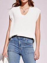 Mandy Ribbed V-Neck Sweater Vest - Trendsi - Flyclothing LLC