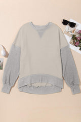 Contrast Round Neck Long Sleeve Sweatshirt - Trendsi - Flyclothing LLC