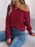 Openwork One Shoulder Cutout Long Sleeve Sweater - Trendsi - Flyclothing LLC