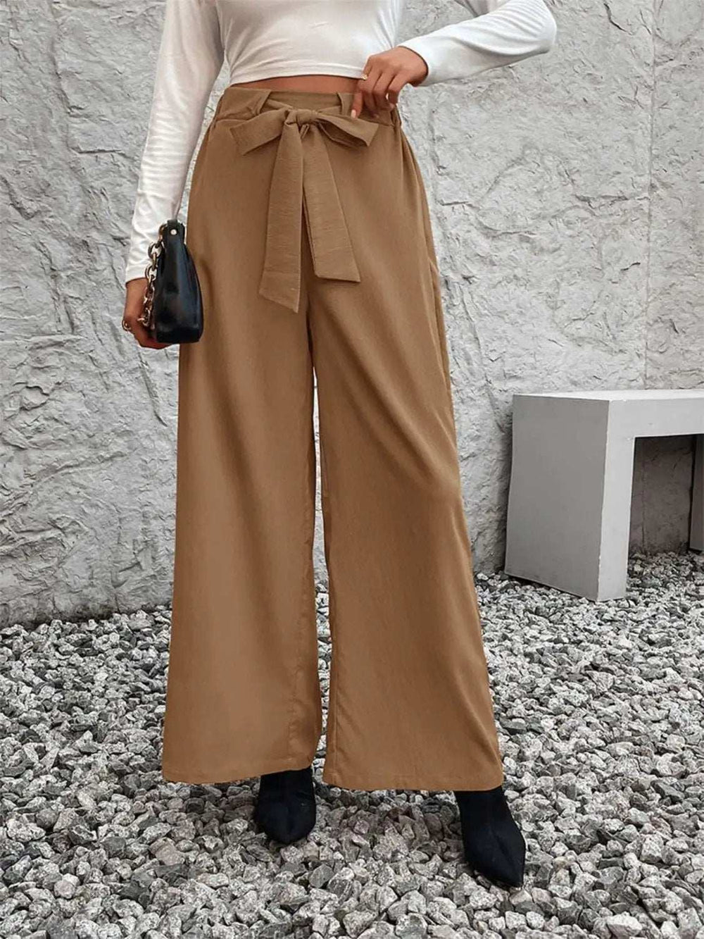 Tied High Waist Wide Leg Pants - Trendsi - Flyclothing LLC