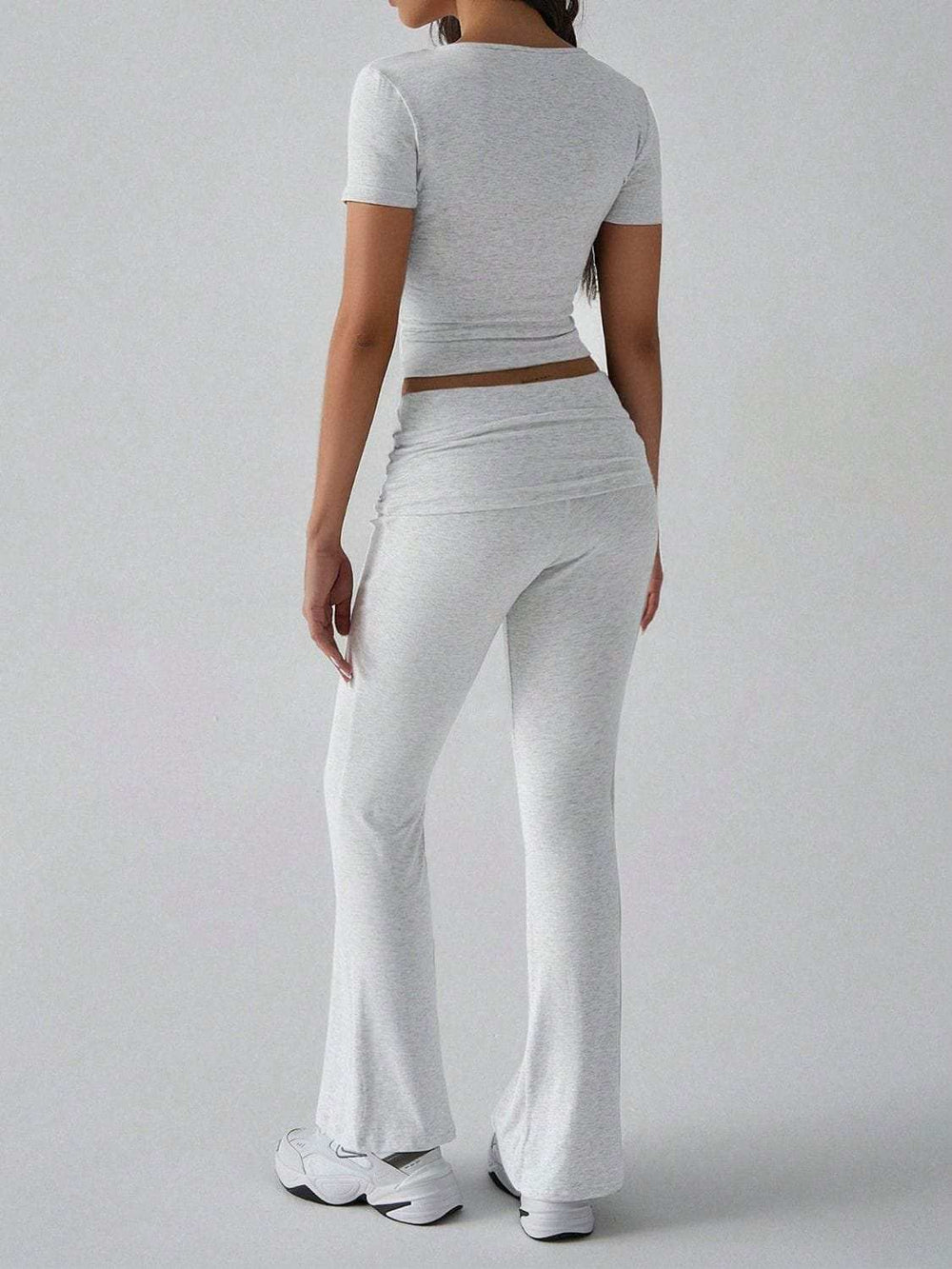 Devine V-Neck Top and Bootcut Leggings Set - Trendsi - Flyclothing LLC