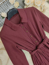 Tie Waist Long Sleeve Ruffled Hem Dress - Trendsi - Flyclothing LLC