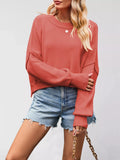 Round Neck Dropped Shoulder Sweater - Trendsi - Flyclothing LLC