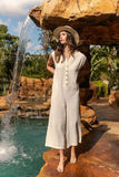 Annie Wear Button Detail Wide Leg Jumpsuit with Pockets - Trendsi