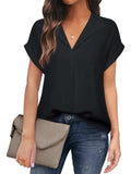 Collared Neck Short Sleeve Blouse - Trendsi - Flyclothing LLC