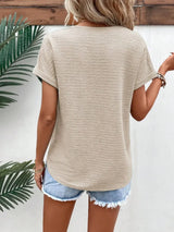 Textured Solid Color Short Sleeve Top - Trendsi - Flyclothing LLC