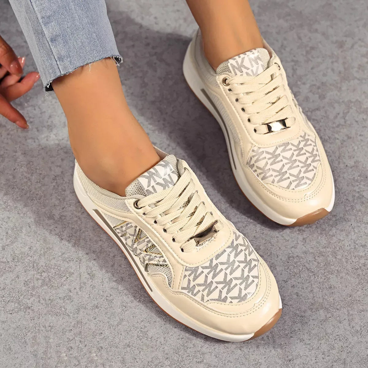 Lace Up Round Toe Sneakers - Trendsi - Flyclothing LLC
