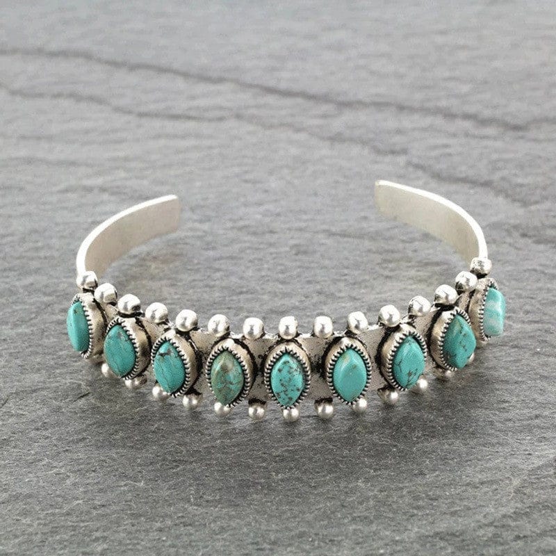 Artificial Turquoise Alloy Open Bracelet - Trendsi