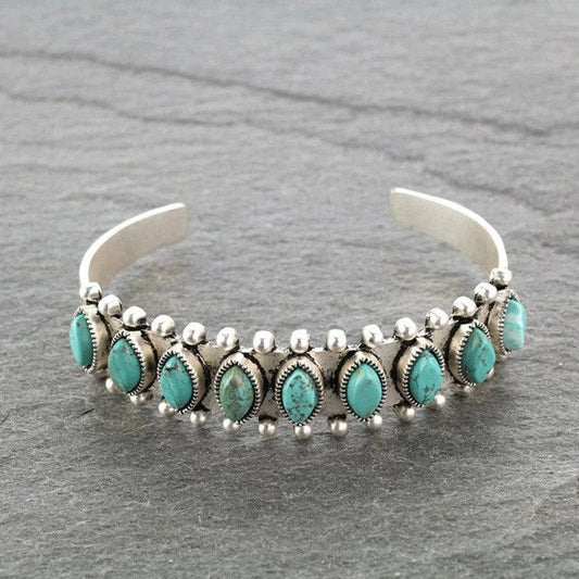Artificial Turquoise Alloy Open Bracelet - Trendsi