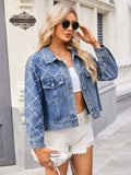 Pearl Trim Long Sleeve Denim Jacket - Trendsi - Flyclothing LLC