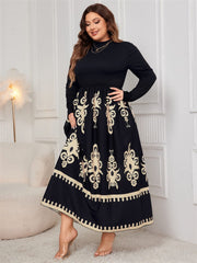 Plus Size Printed Mock Neck Long Sleeve Dress - Trendsi