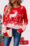 Angel Wings Deer Pattern Round Neck Long Sleeve Sweater - Trendsi