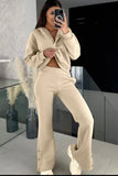 Half Snap Long Sleeve Hooded Top and Pants Set - Trendsi