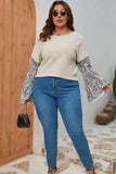 Plus Size Leopard Round Neck Long Sleeve Top - Trendsi - Flyclothing LLC