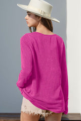 Double Take Full Size Notched Thumbhole Long Sleeve T-Shirt - Trendsi