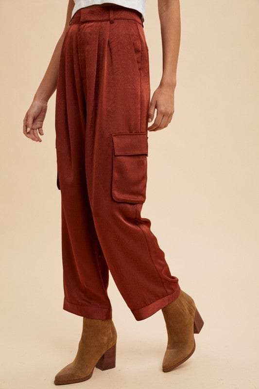 Annie Wear Wide Leg Cargo Satin Pants - Trendsi - Flyclothing LLC