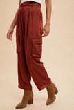 Annie Wear Wide Leg Cargo Satin Pants - Trendsi