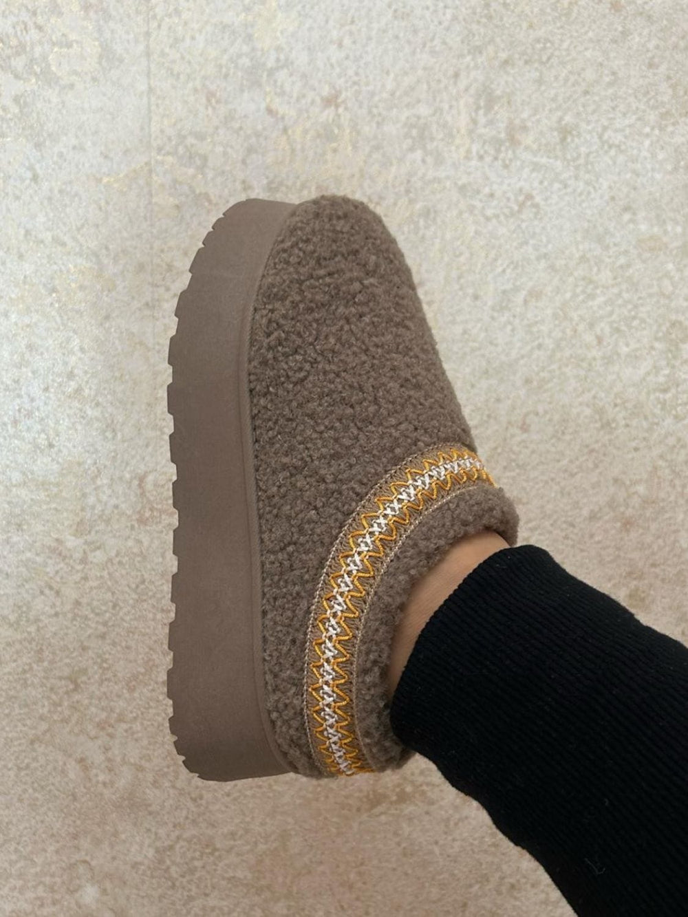 WILD DIVA Embroidered Trim Platform Sherpa Boots - Trendsi