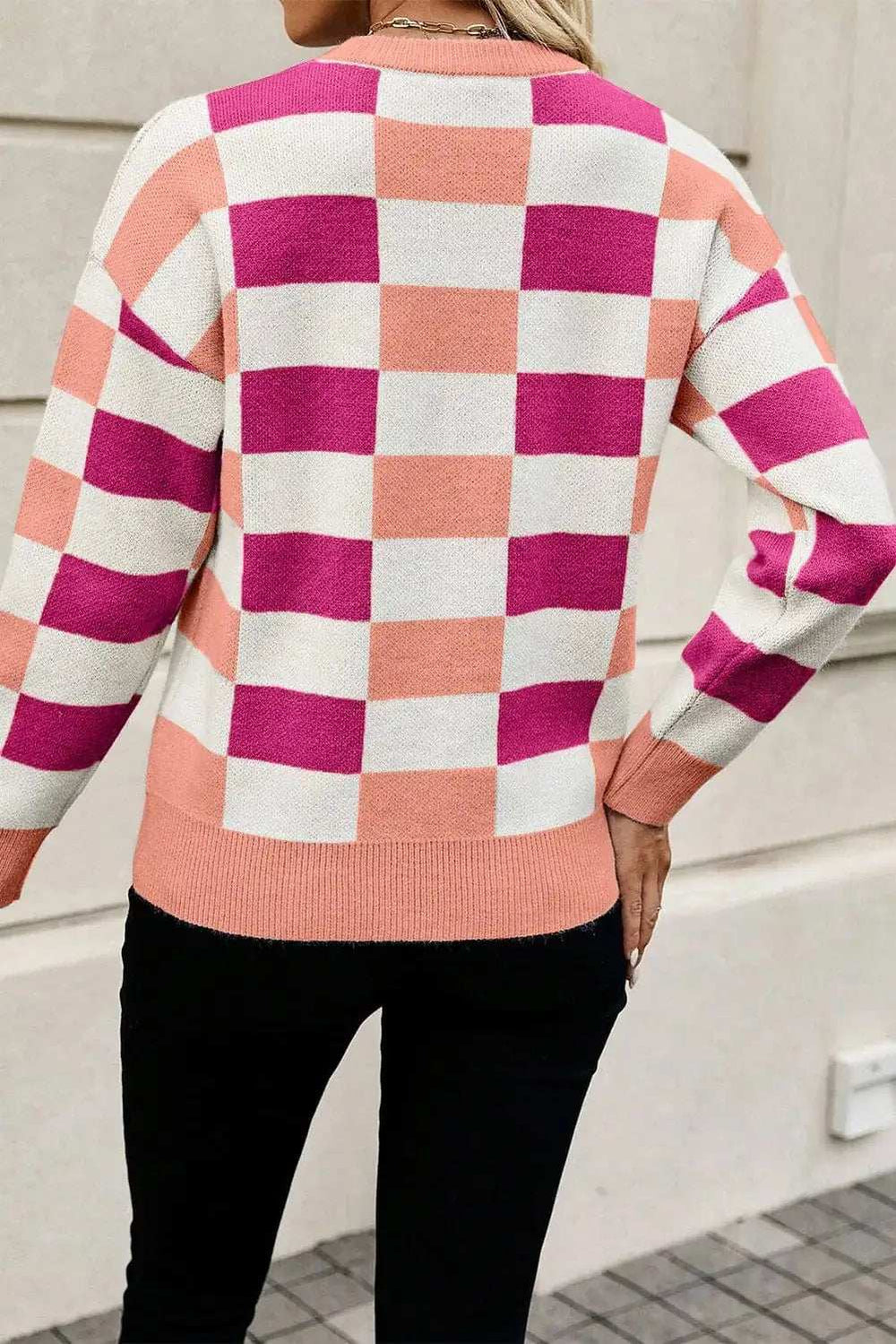 Color Block Round Neck Sweater - Trendsi - Flyclothing LLC