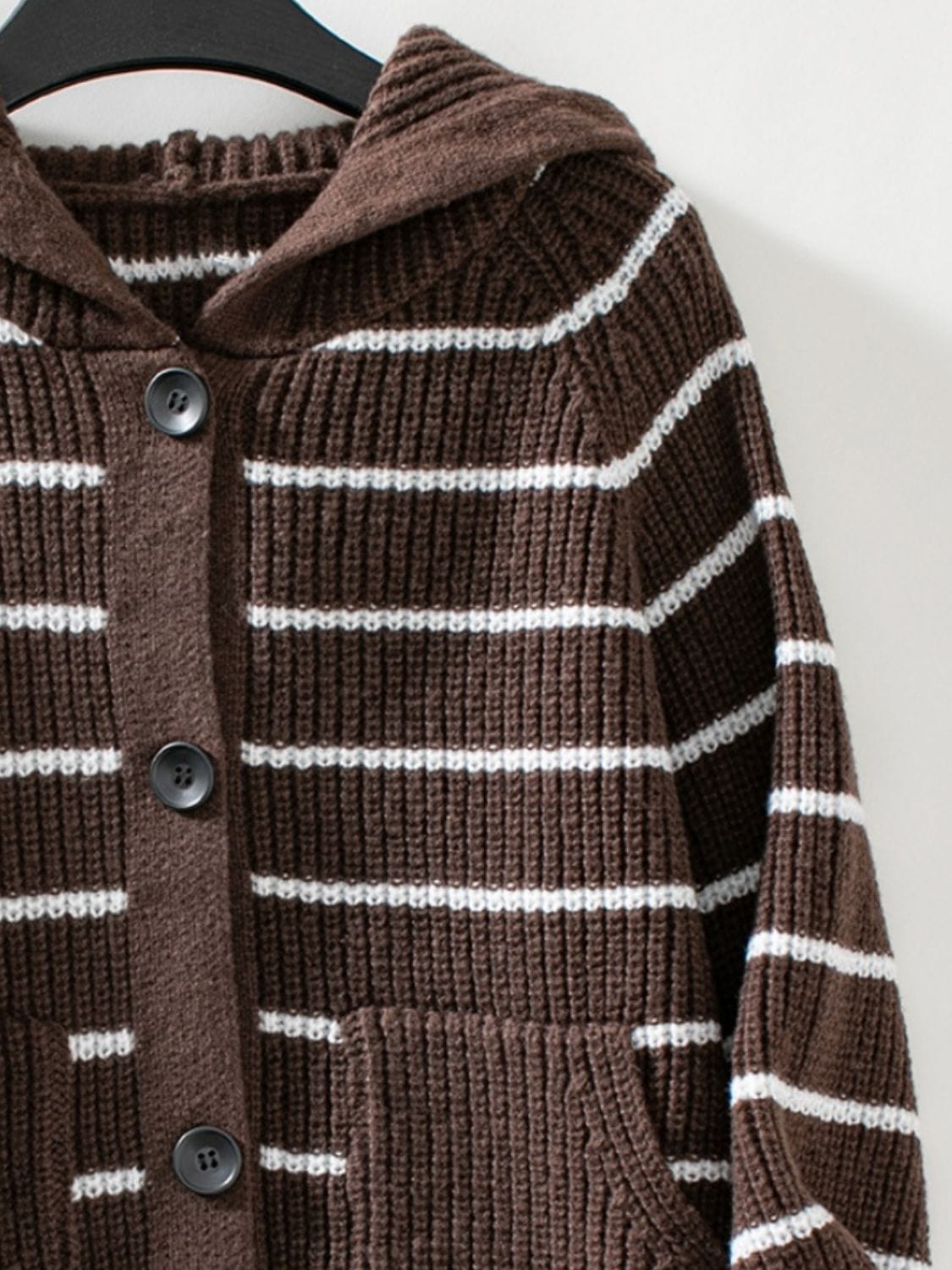 Striped Button Up Long Sleeve Hooded Cardigan - Trendsi