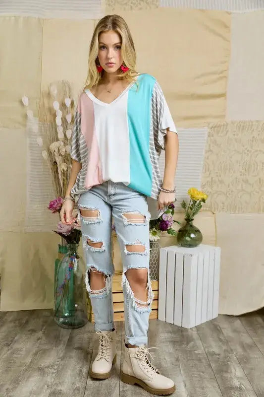 ADORA Colorblock Casual Knit Tunic Top - Trendsi - Flyclothing LLC