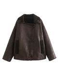 Collared Neck Long Sleeve Plush Jacket - Trendsi