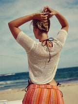 Notched Short Sleeve Knit Top - Trendsi - Flyclothing LLC