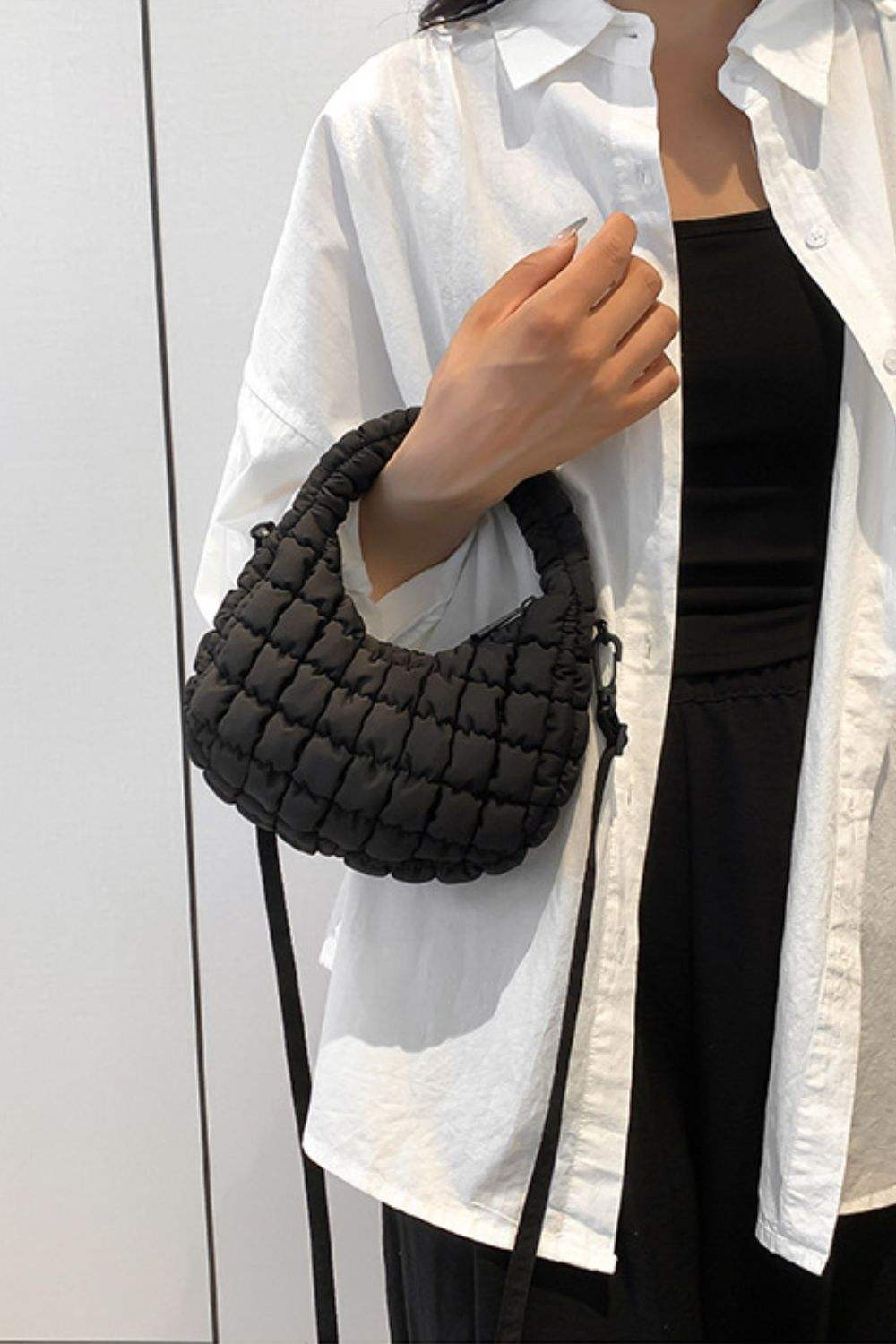 Quilted Puffy Removable Strap Crossbody Bag - Trendsi - Flyclothing LLC