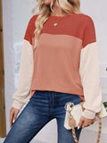 Color Block Round Neck Long Sleeve Sweatshirt - Trendsi - Flyclothing LLC
