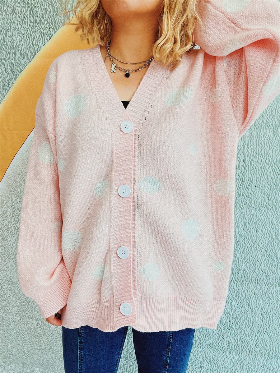 Polka Dot Button Up Cardigan - Trendsi