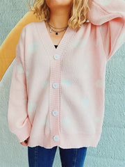 Polka Dot Button Up Cardigan - Trendsi