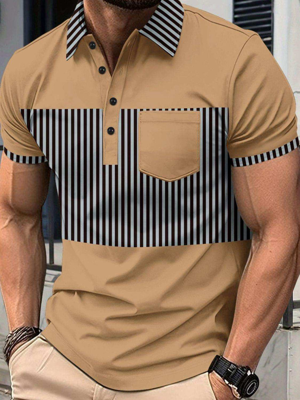 Men's Full Size Collared Contrast Striped Polo Plus Size - Trendsi - Flyclothing LLC