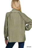 Zenana Ribbed Two Tone Half Zip Sweater - Trendsi - Flyclothing LLC