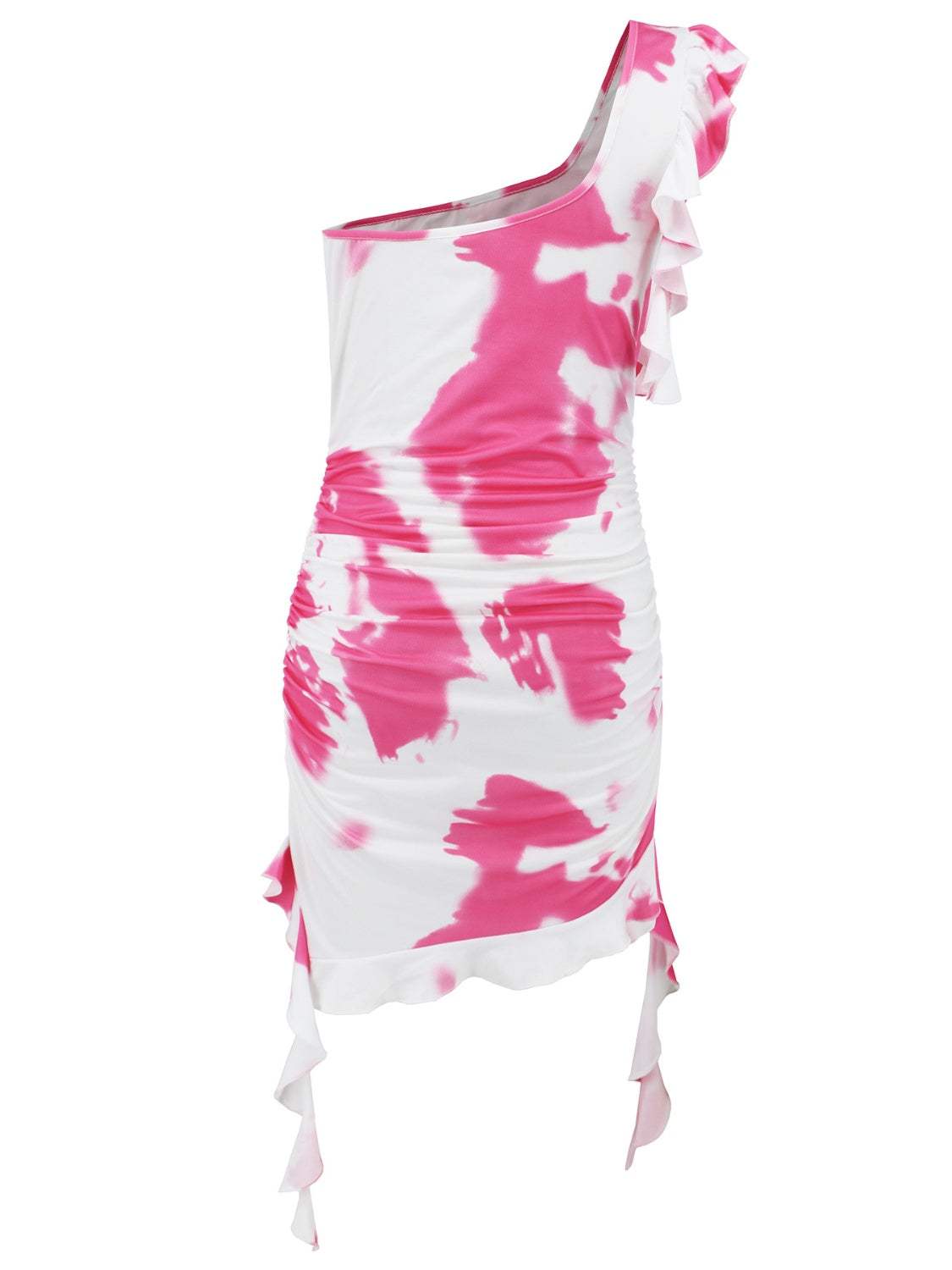 Ruffled Tie-Dye Single Shoulder Mini Dress - Trendsi - Flyclothing LLC