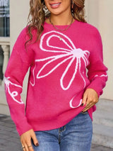 Floral Crew Neck Long Sleeve Sweater - Trendsi - Flyclothing LLC