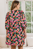 ODDI Full Size Floral Puff Sleeve Mini Dress - Trendsi