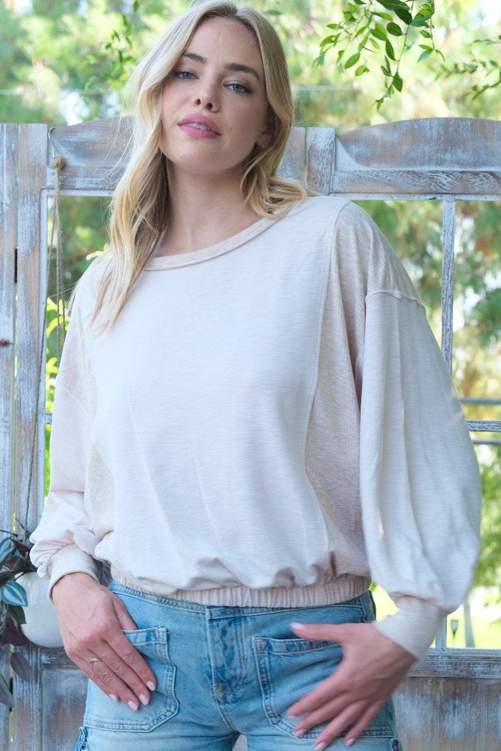 Hailey & Co Rib and Two Tone Knit Mixed Top - Trendsi - Flyclothing LLC