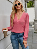 V-Neck Long Sleeve T-Shirt - Trendsi