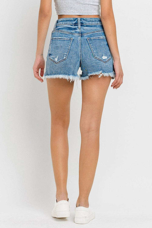 Lovervet Stepped Waist Raw Hem Denim Shorts - Trendsi - Flyclothing LLC