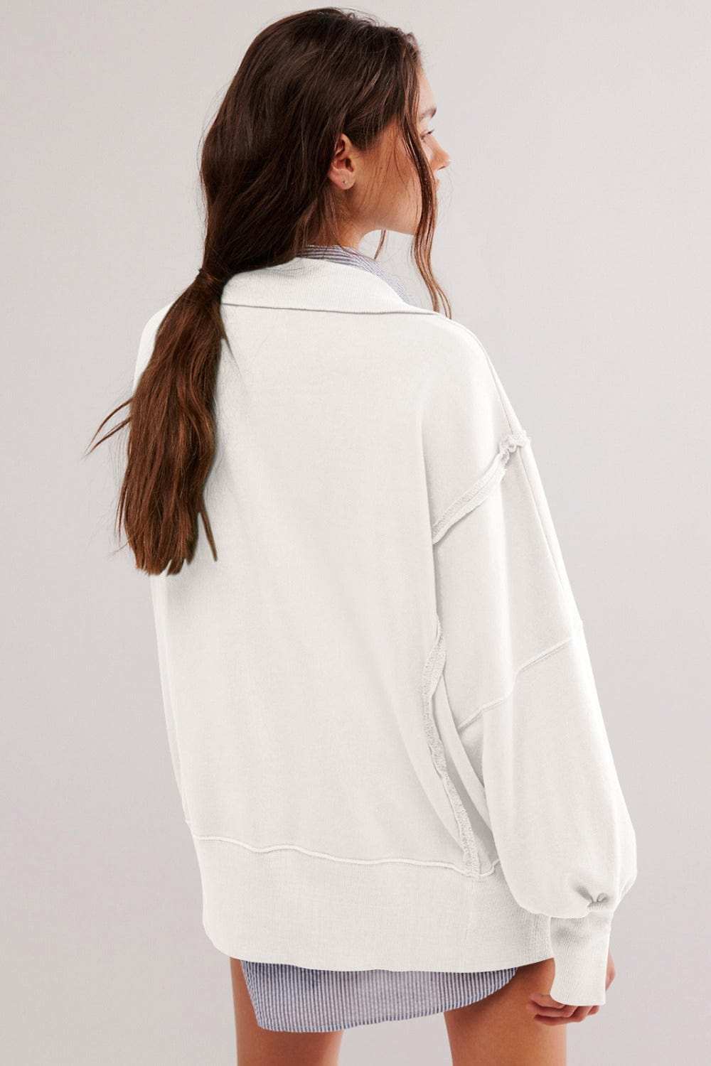 Exposed Seam Side Slit Long Sleeve Sweatshirt - Trendsi - Flyclothing LLC