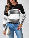 Striped Contrast Round Neck Long Sleeve T-Shirt - Trendsi