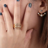 18K Gold-Plated Multi-Row Ring - Trendsi - Flyclothing LLC