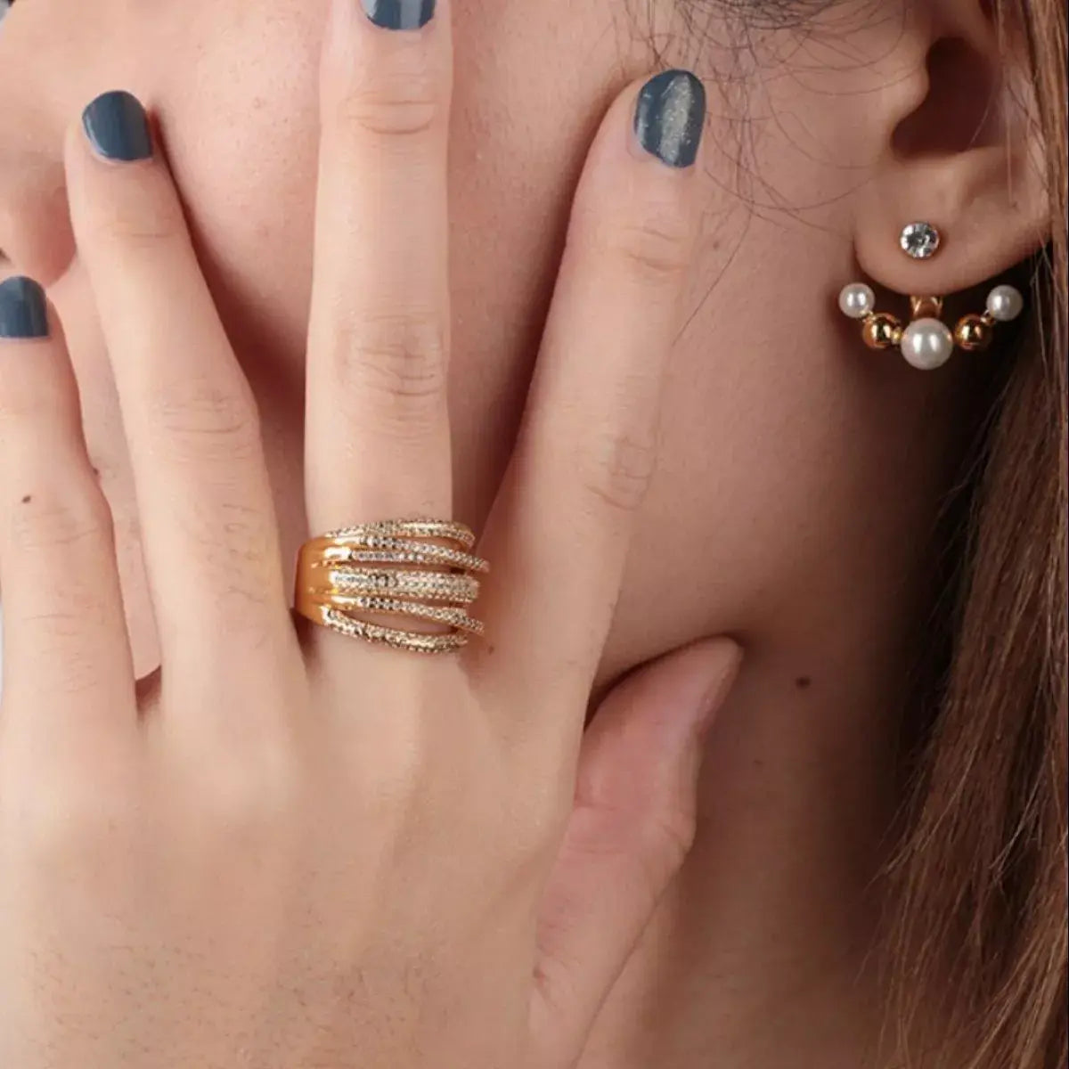 18K Gold-Plated Multi-Row Ring - Trendsi - Flyclothing LLC