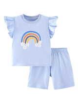 Children's Rainbow Ruffle Sleeve Top and Shorts Set - Trendsi - Flyclothing LLC