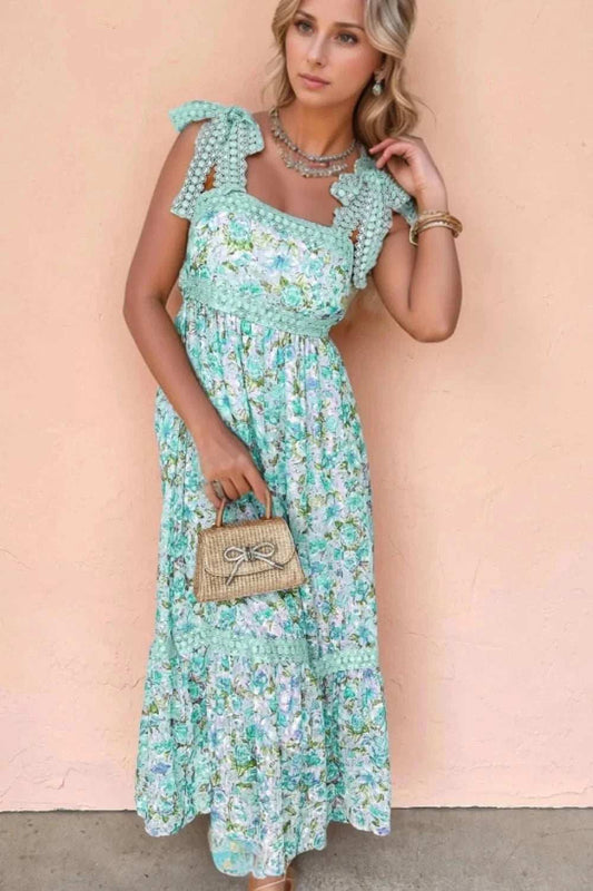 Lace Detail Square Neck Floral Dress - Trendsi - Flyclothing LLC